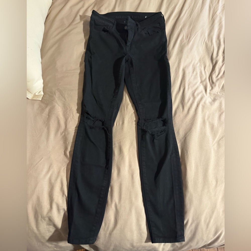 American Eagle Outfitters Black Distressed Jeggings